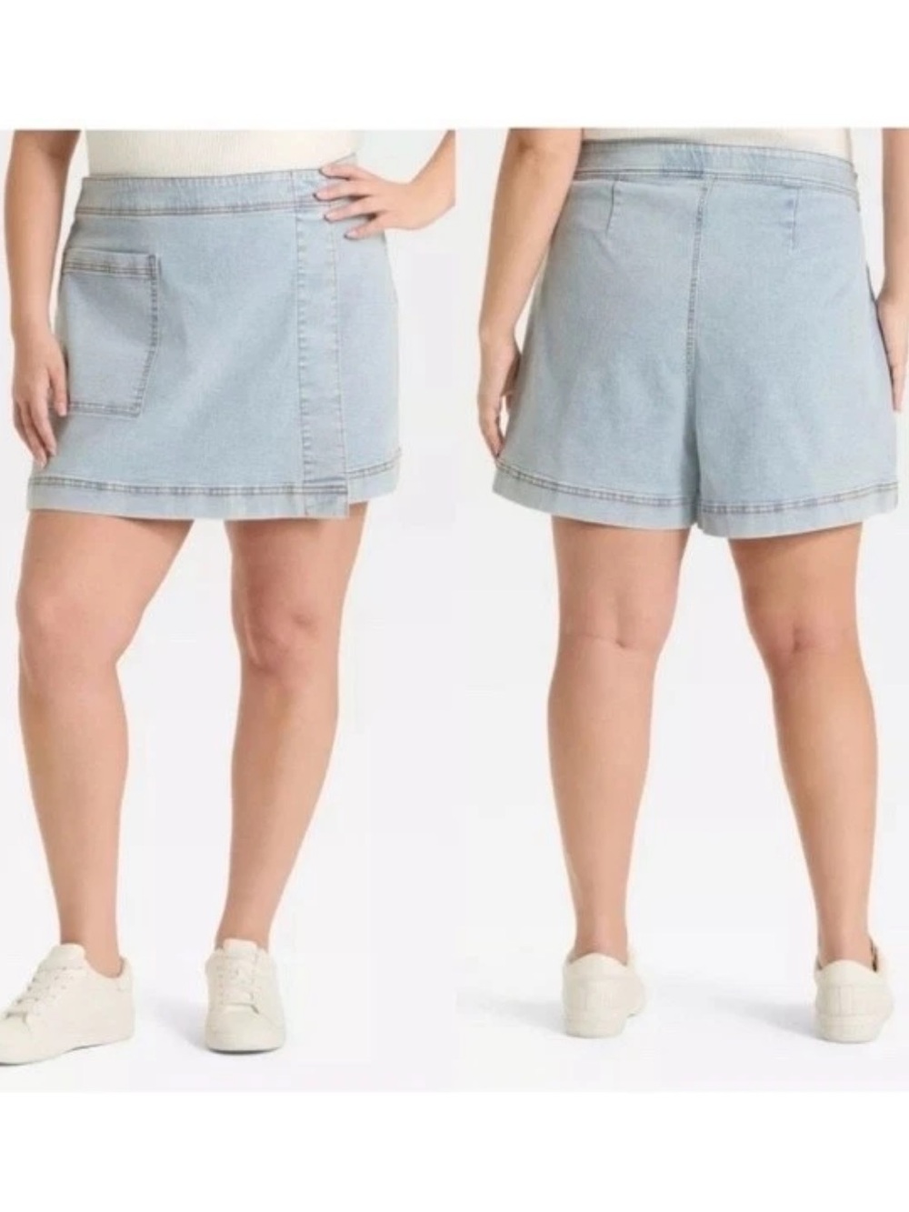 Ava & Viv A Line Wrap Skort Light Blue Wash Stretch Denim Plus Size 17 | NWT - Picture 2 of 7